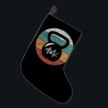 Vintage kettlebell custom monogram name initial small christmas stocking<br><div class="desc">Vintage kettlebell custom monogram name initial with multiple coloured striped circle grey,  turquoise,  orange and red on a black blackground. Perfect for anyone who is lifting,  fitness,  training,  bodybuilding and going to the gym.</div>
