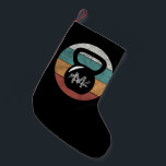 Vintage kettlebell custom monogram name initial small christmas stocking<br><div class="desc">Vintage kettlebell custom monogram name initial with multiple coloured striped circle grey,  turquoise,  orange and red on a black blackground. Perfect for anyone who is lifting,  fitness,  training,  bodybuilding and going to the gym.</div>