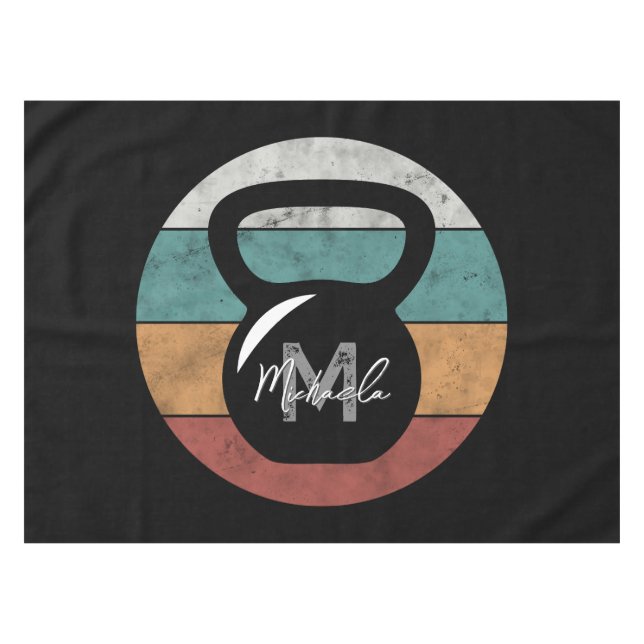 Vintage kettlebell custom monogram name initial tablecloth (Front (Horizontal))