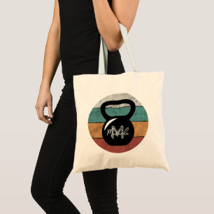 Vintage kettlebell custom monogram name initial tote bag