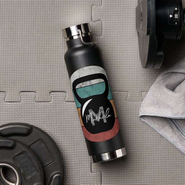 Vintage kettlebell custom monogram name initial water bottle (Gym)
