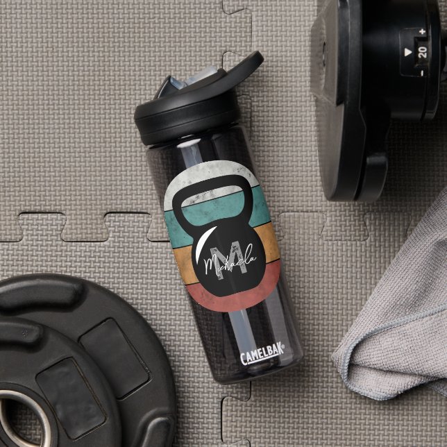 Vintage kettlebell custom monogram name initial water bottle (Gym)