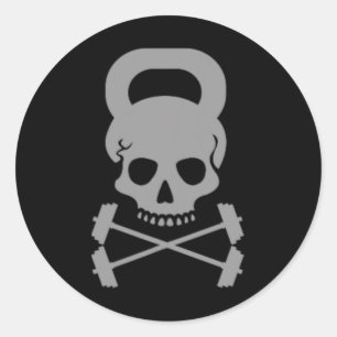 Vintage Kettlebell Fitness Skull Designer Workout  Classic Round Sticker