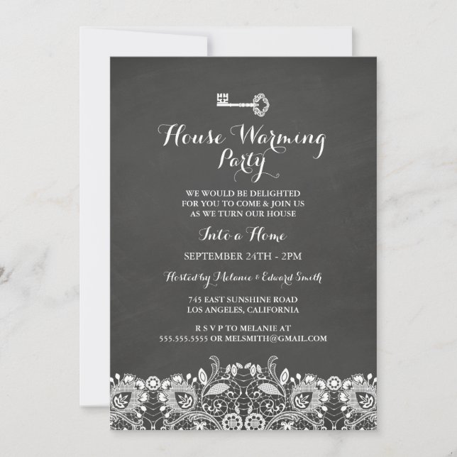 Vintage Key & Lace Housewarming Party Invite (Front)