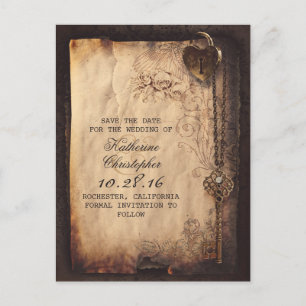 vintage key lock old save the date postcards