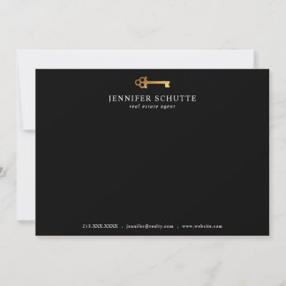 Vintage Key Personalised Chic Black & Gold Realtor Card