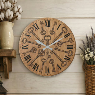 Vintage Key Wall Clock with Roman Numerals 