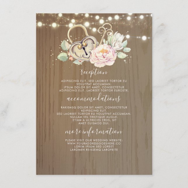 Vintage Key Wedding Information Guest Enclosure Card (Front)