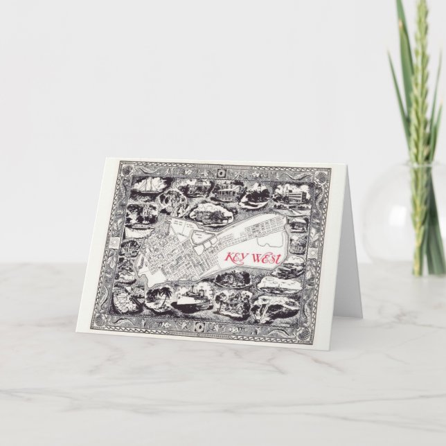 Vintage Key West Illustrated Map Note Card (Front)