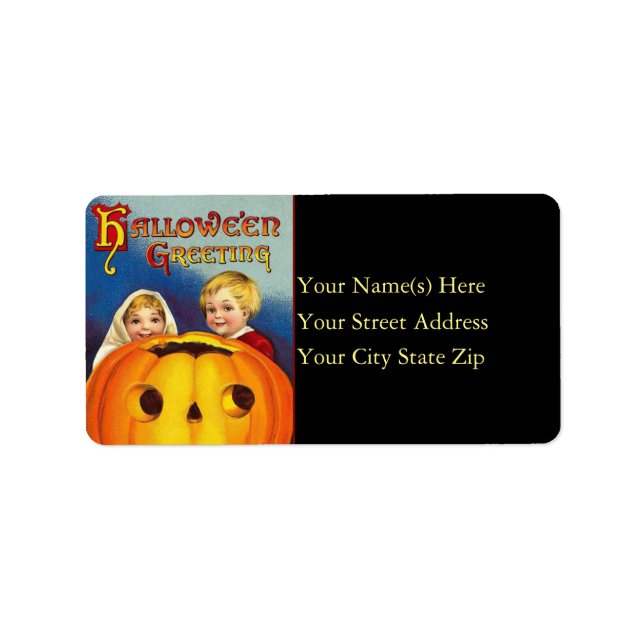 Vintage Kids and Pumpkin Halloween Address Label (Front)