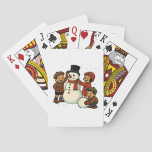Vintage kids building snowman playing cards
