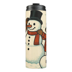 Vintage kids building snowman thermal tumbler