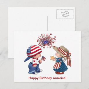 Vintage Kids Fireworks Happy Birthday America, ZSS Postcard