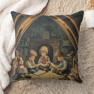 Vintage Kids Studying Cushion