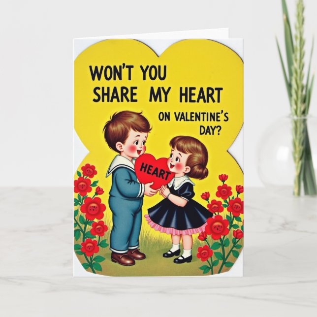 Vintage Kids Valentine Heart Card (Front)