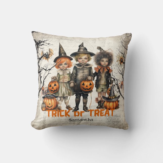 Vintage kids with traditional Halloween costumes Cushion (Front)