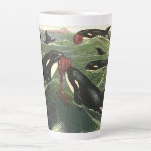 Vintage Killer Whales or Orcas, Marine Mammals Latte Mug