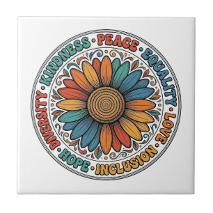 Vintage Kindness Peace Equality Flower Shirt_1 Ceramic Tile