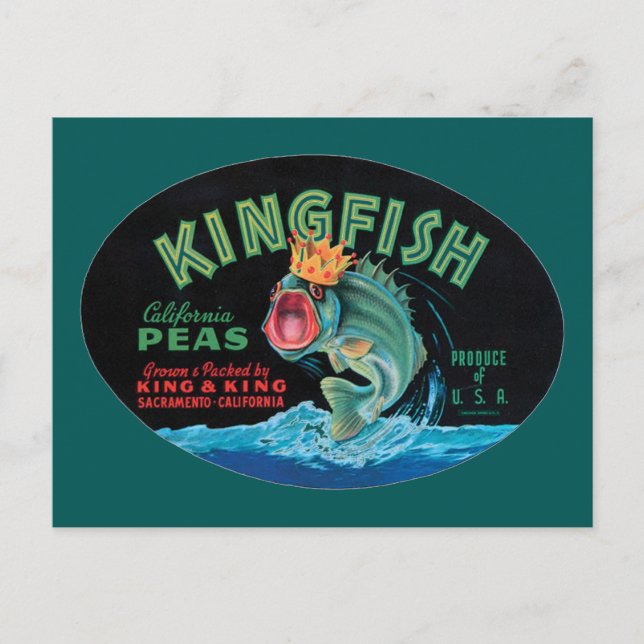 Vintage Kingfish Peas Crate Label Postcard (Front)