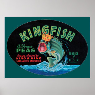 Vintage Kingfish Peas Crate Label Poster