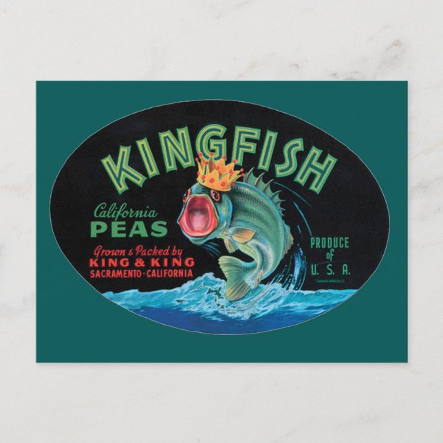 Vintage Kingfish Peas Label Postcard (Front)