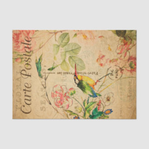 Vintage Kingfisher Bird Floral Flowers French Tissue Paper