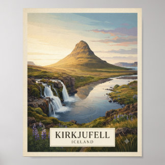 Vintage Kirkjufell Iceland Travel Poster | Iceland