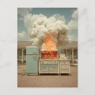 Vintage Kitchen Blaze Outdoor Scene Postcard