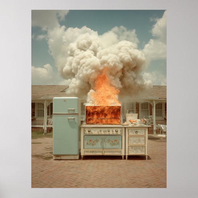 Vintage Kitchen Blaze Outdoor Scene Poster (Front)