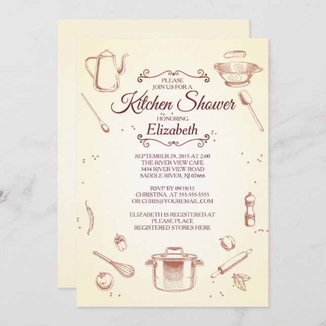 Vintage Kitchen Bridal Shower Invitation (Front/Back)