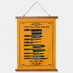 Vintage Kitchen Fish Filleting Knife Chart Hanging Tapestry