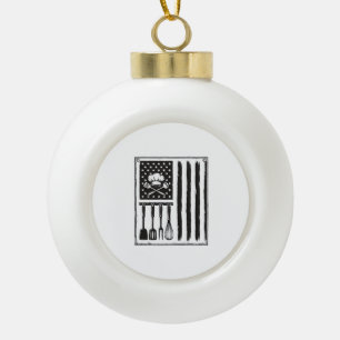 Vintage Kitchen Flag Cooking Utensils Shirt Design Ceramic Ball Christmas Ornament