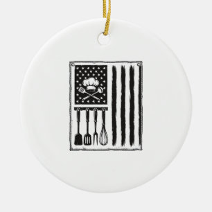 Vintage Kitchen Flag Cooking Utensils Shirt Design Ceramic Ornament