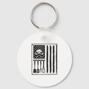Vintage Kitchen Flag Cooking Utensils Shirt Design Key Ring