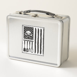 Vintage Kitchen Flag Cooking Utensils Shirt Design Metal Lunch Box