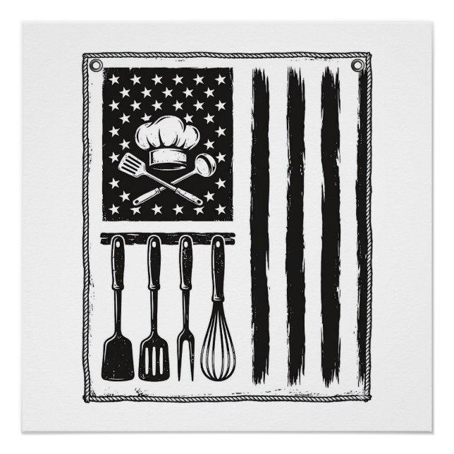 Vintage Kitchen Flag Cooking Utensils Shirt Design Poster (Front)