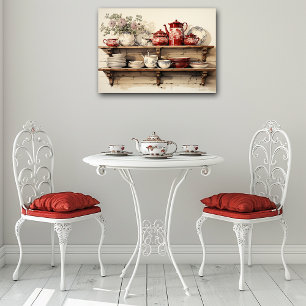 Vintage Kitchen Red Coffee Pot Sugar Creamer Poster