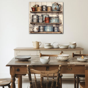 Vintage Kitchen Shelf  Tins Jar Coffee Pot Pitcher Poster