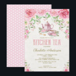 Vintage Kitchen Tea Pink Floral Roses Shower Invitation<br><div class="desc">This gorgeous design features elegant blush pink watercolor roses and hand-drawn vintage teapot & teacup 
Matching items available at our store!</div>