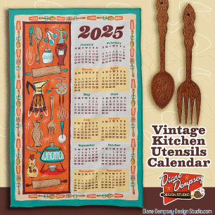 Vintage Kitchen Utensils Calendar Towel