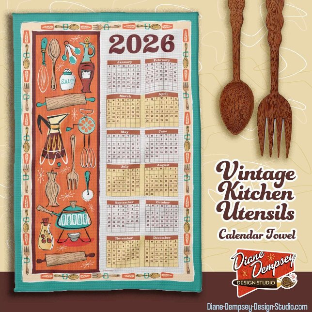 Vintage Kitchen Utensils Calendar Towel 2026 (Creator Uploaded)