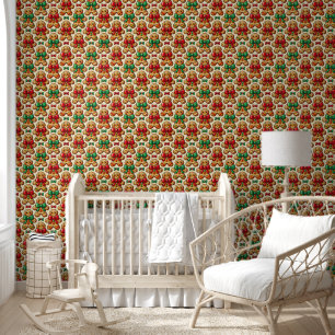 Vintage Kitsch Christmas Gingerbread Man and Bows Wallpaper