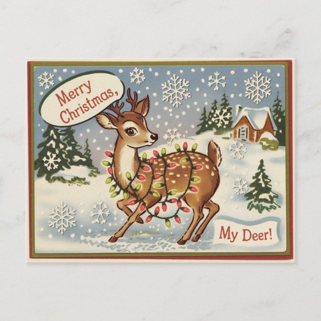 Vintage Kitsch Deer Christmas  Postcard (Front)