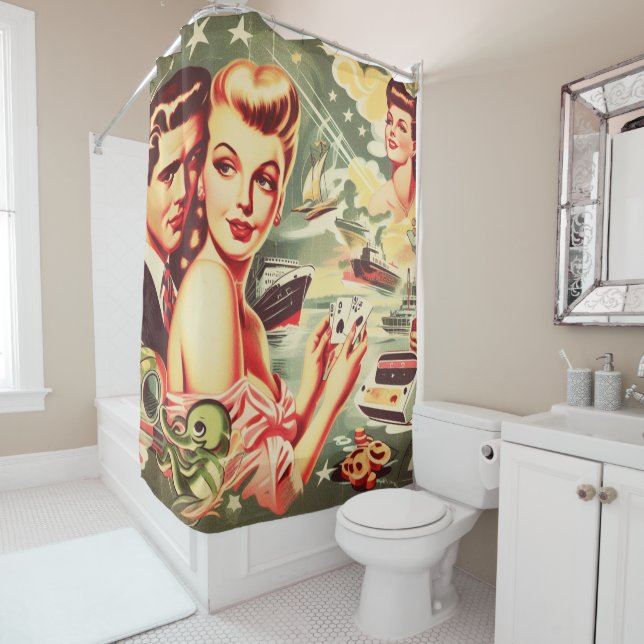 Vintage Kitsch illustration Shower Curtain (In Situ)