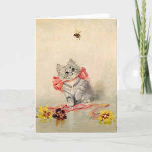 Vintage Kitten and Bee Note Card