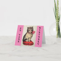 Vintage Kitten Birthday Greeting Card