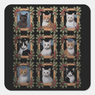 Vintage Kitten Christmas Cats Cat Mum Cat Dad Square Sticker