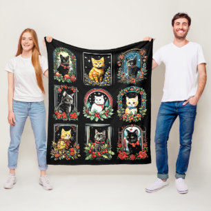 Vintage Kitten Christmas Cats Fleece Blanket