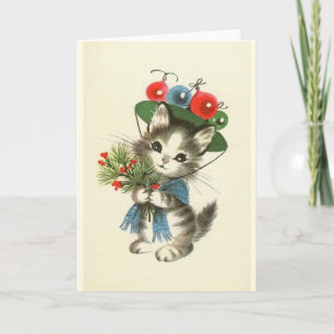 Vintage Kitten Christmas Greeting Card