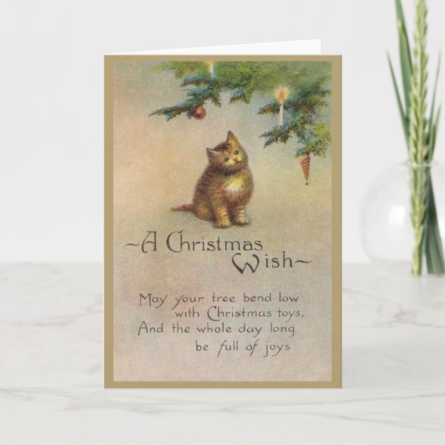 Vintage Kitten Christmas Greeting Card (Front)